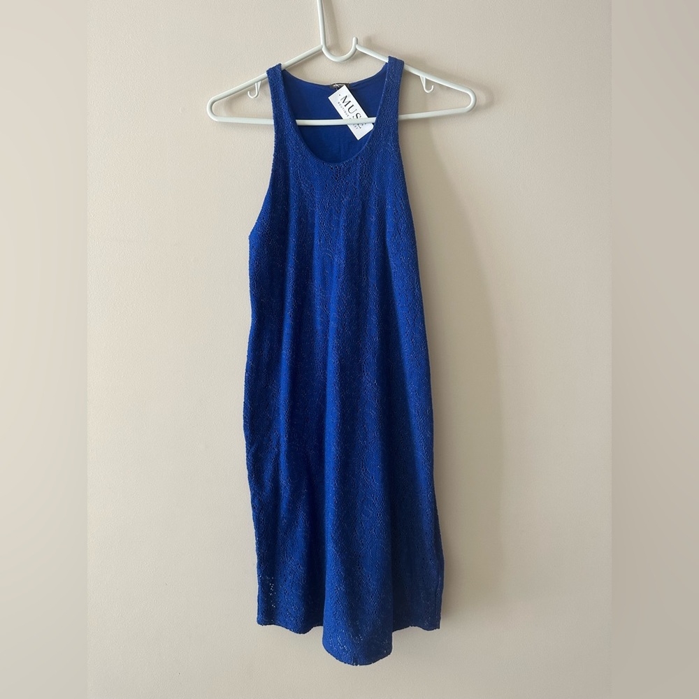 nwt Monrow Bright Blue Sleeveless Knit Knee Length Bodycon Dress